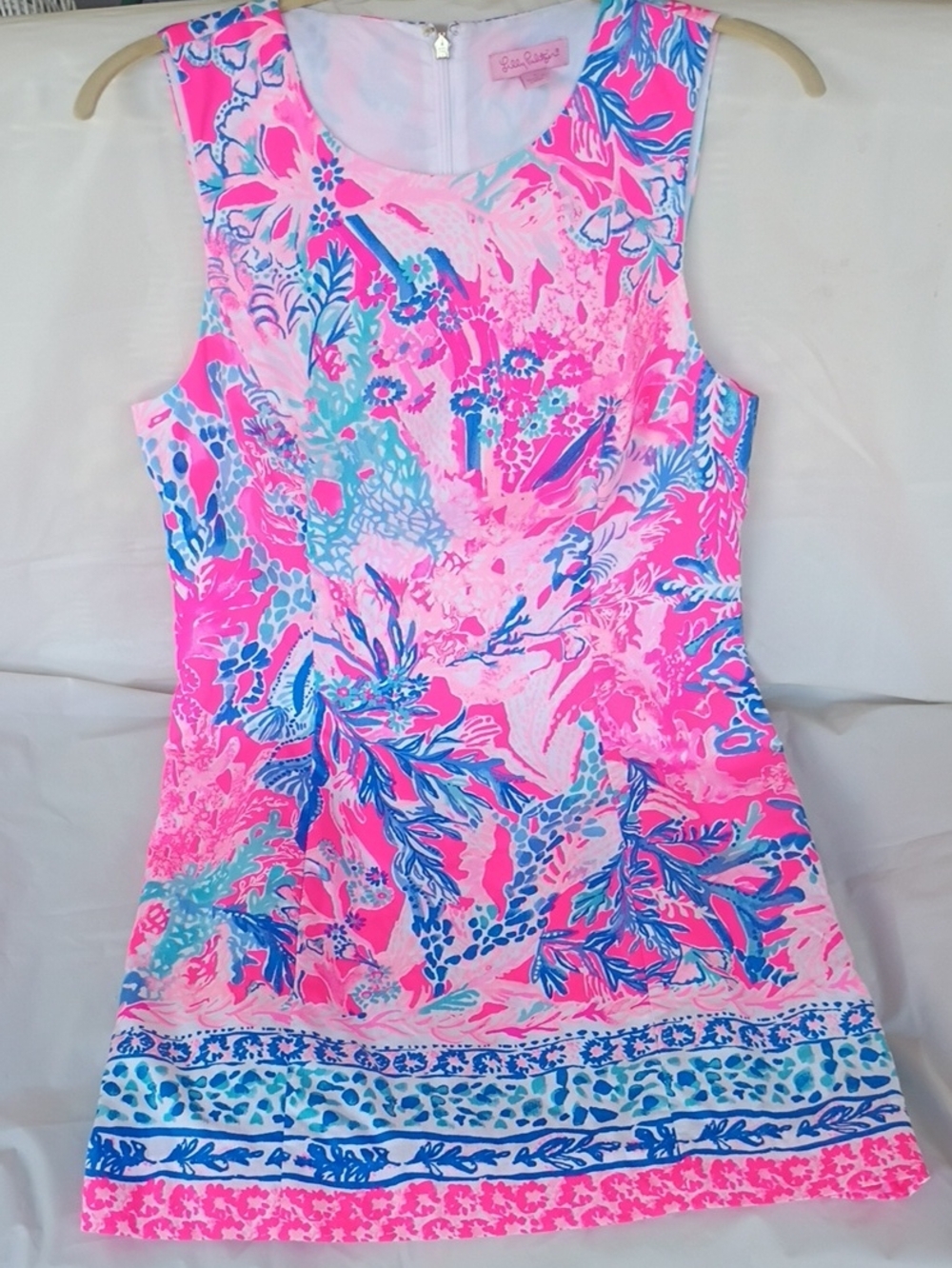 Lilly Pulitzer Pink, Blue & Aqua Tropical Print Sleeveless Shift Dress Size 4 E